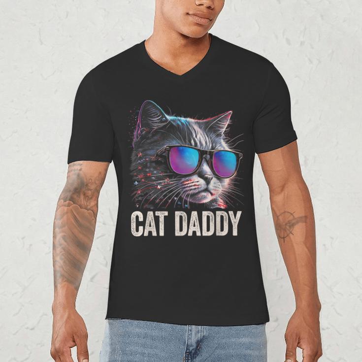 Cat Daddy Shirt Cat Sunglasses Cool Cat Dad Men Father Men's V-Neck T-Shirt