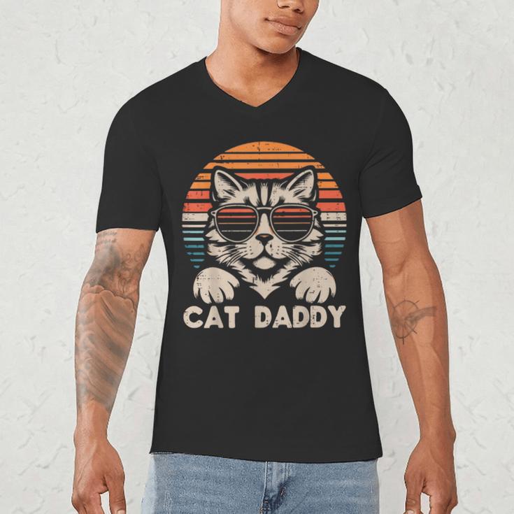 Cat Daddy Sunglasses Sunset Retro Fur Dad Papa Kitten Men Men's V-Neck T-Shirt Cat Daddy Sunglasses Sunset Retro Fur Dad Papa Kitten Men Men's V-Neck T-Shirt