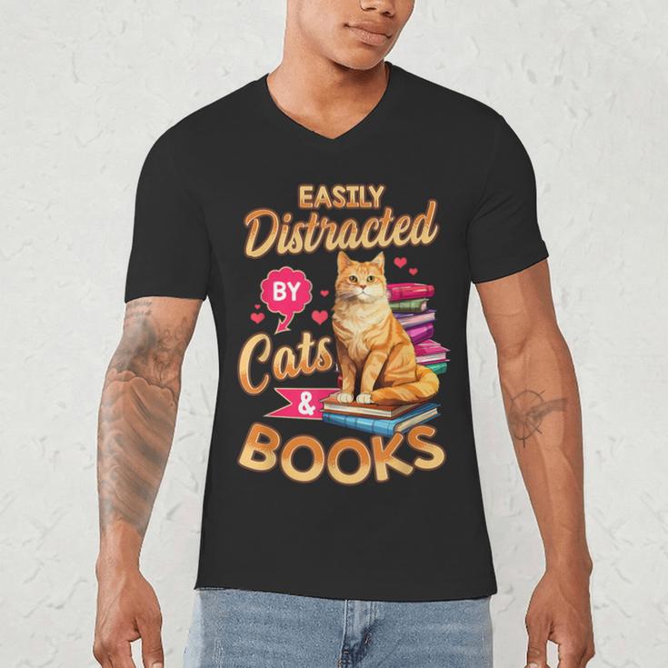 Cat Shirts For Women Book Lover Shirt Cats And Books Men's V-Neck T-Shirt