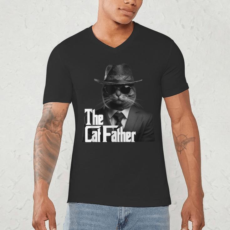 The Catfather Fathersday Best Birthday Cat Dad Men's V-Neck T-Shirt