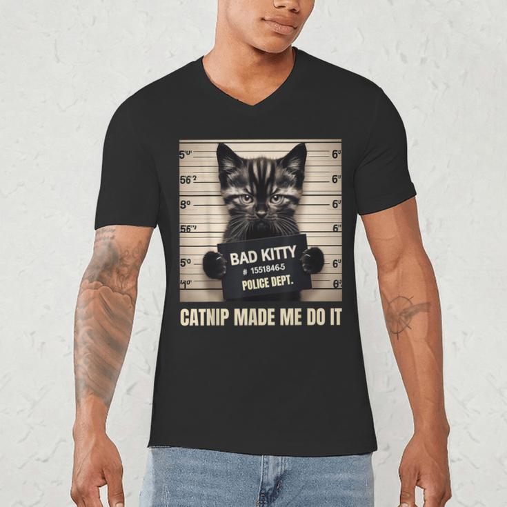 Catnip Made Me Do It Mugshot For Cat Lover Cat Mom Cat Dad Men's V-Neck T-Shirt