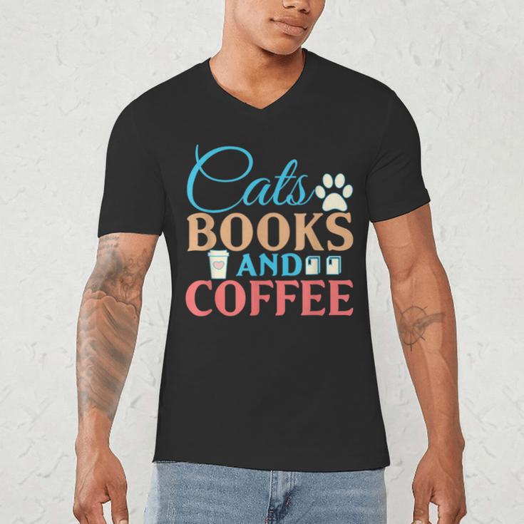 Cats Books And Coffee Men's V-Neck T-Shirt Cats Books And Coffee Men's V-Neck T-Shirt
