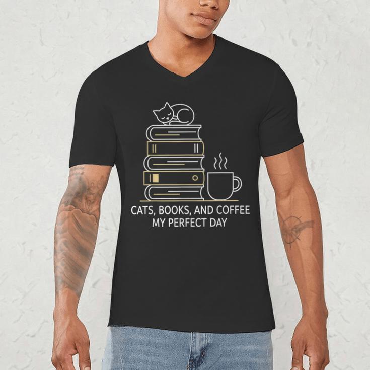 Cats Books And Coffee My Perfect Day Men's V-Neck T-Shirt