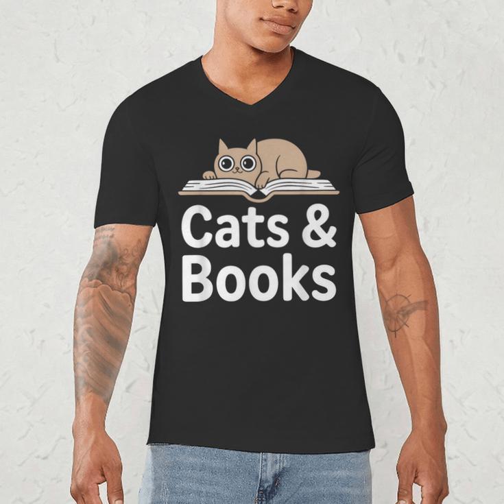 Cats And Books Men's V-Neck T-Shirt