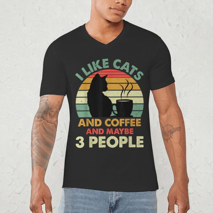 Cats Coffee & 3 People Tee Cute Font Introvert Humor Men's V-Neck T-Shirt