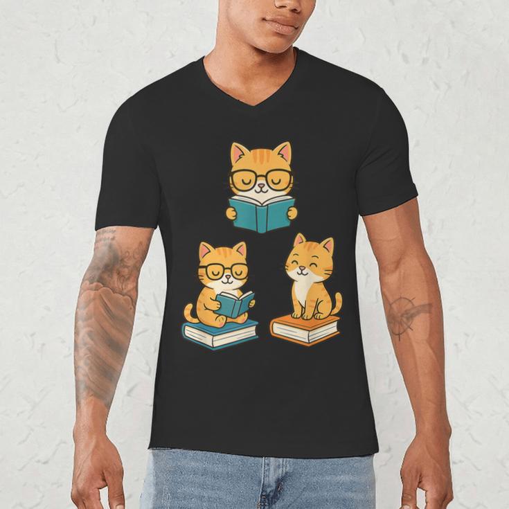 Cats Reading Book Lover Reading Bookworm Reader Men's V-Neck T-Shirt Cats Reading Book Lover Reading Bookworm Reader Men's V-Neck T-Shirt