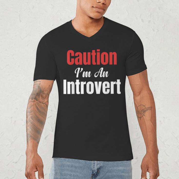 Caution I'm An Introvert Sarcastic Geek Video Gamer Jokes Men's V-Neck T-Shirt