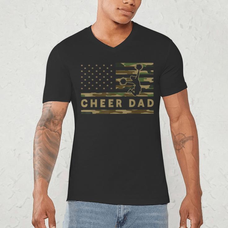 Cheer Dad Camo American Flag Cheerleader Supporter Men's V-Neck T-Shirt
