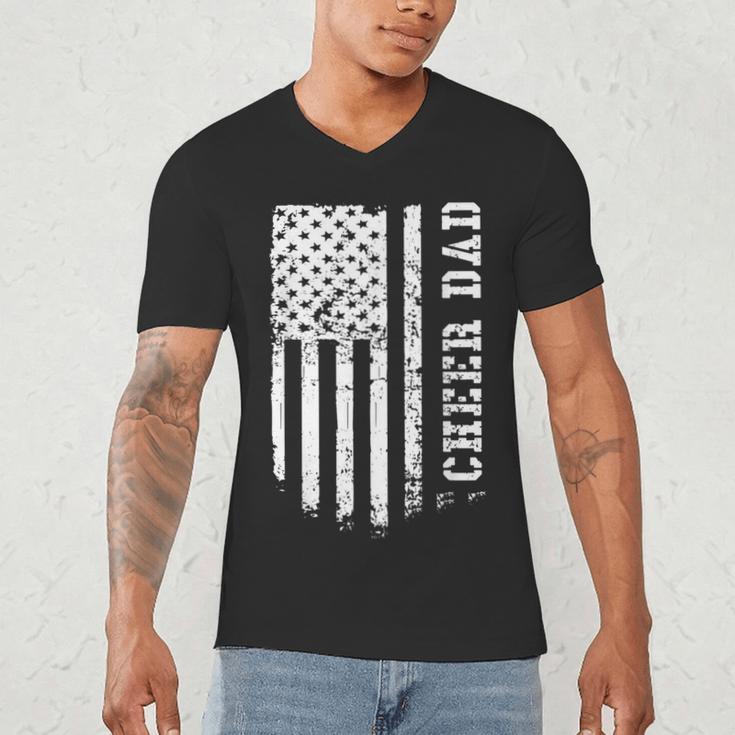 Cheer Dad Cheerleading American Flag Fathers Day Cheerleader Men's V-Neck T-Shirt