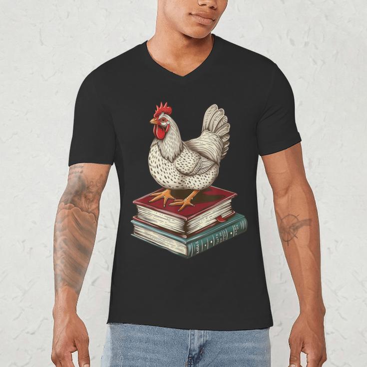 Chicken Books Back To School First Day Of School Boys Girls Men's V-Neck T-Shirt