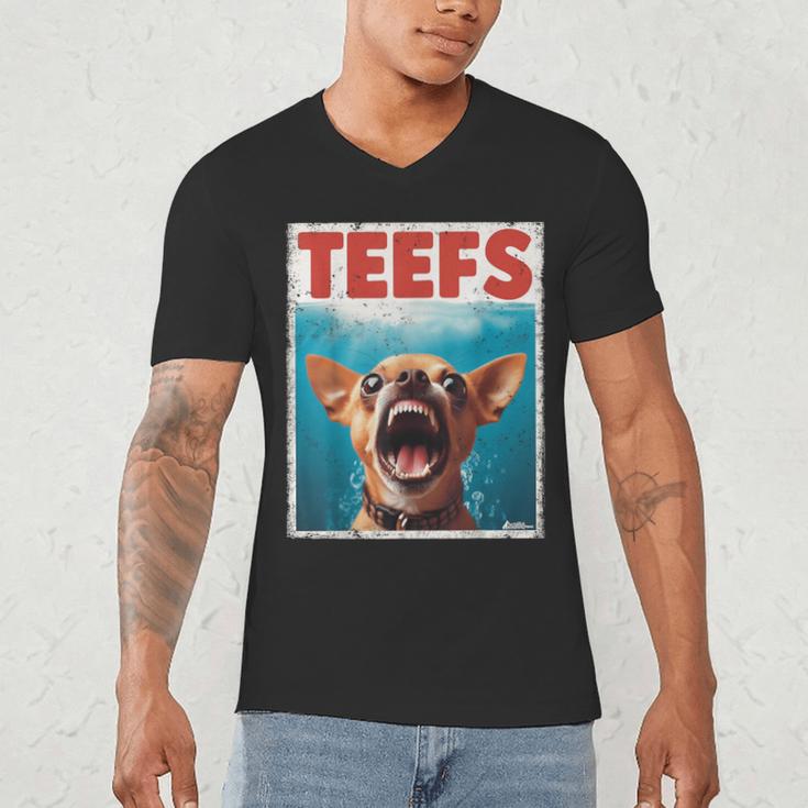 Chihuahua Teefs Top Teeth Chi Jowls Paws Dog Mom Dad Men's V-Neck T-Shirt