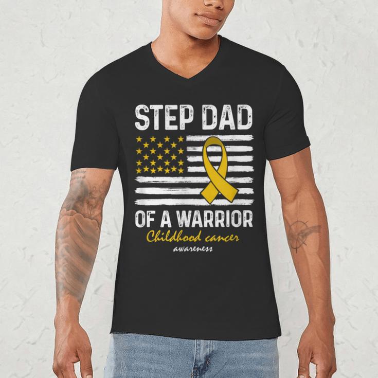 Childhood Cancer Survivor Support Step Dad Of A Warrior Men's V-Neck T-Shirt Childhood Cancer Survivor Support Step Dad Of A Warrior Men's V-Neck T-Shirt