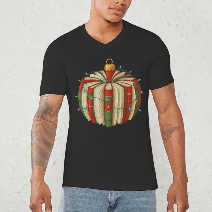 Christmas Book Ornament Lights Holiday Reading Lover Teacher Men's V-Neck T-Shirt