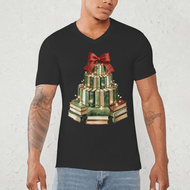 Christmas Book Tree Coquette Bow Xmas Reading Librarian Girl Men's V-Neck T-Shirt Christmas Book Tree Coquette Bow Xmas Reading Librarian Girl Men's V-Neck T-Shirt