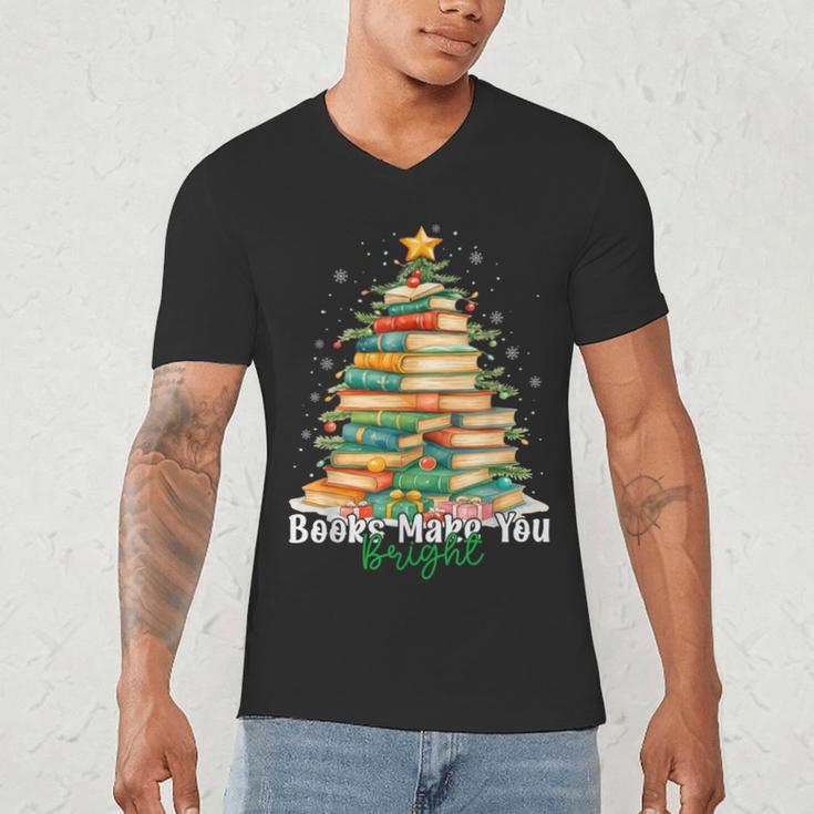 Christmas Books Make You Bright Librarian Teacher Book Lover Men's V-Neck T-Shirt Christmas Books Make You Bright Librarian Teacher Book Lover Men's V-Neck T-Shirt