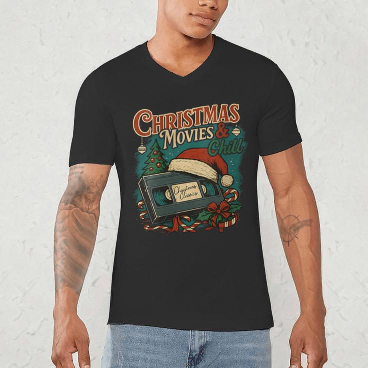 Christmas Movies Chill Retro VHS Holiday Nostalgia Men's V-Neck T-Shirt Christmas Movies Chill Retro VHS Holiday Nostalgia Men's V-Neck T-Shirt