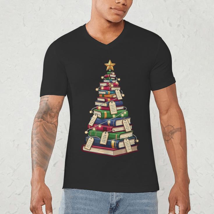 Christmas Tree Of Books For Readers And Librarians Men's V-Neck T-Shirt