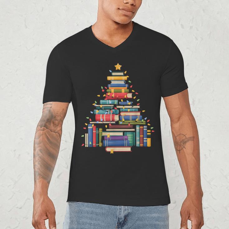 Christmas Tree Made Of Books Librarian Reader Holiday Men's V-Neck T-Shirt Christmas Tree Made Of Books Librarian Reader Holiday Men's V-Neck T-Shirt