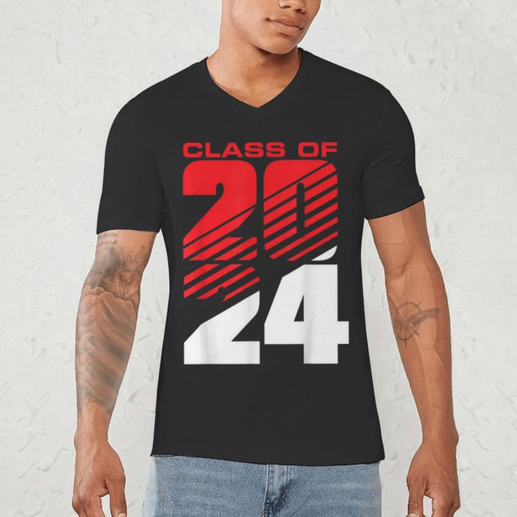 Class Of 2024 High School Senior Graduation Red Sports Style Men's V-Neck T-Shirt