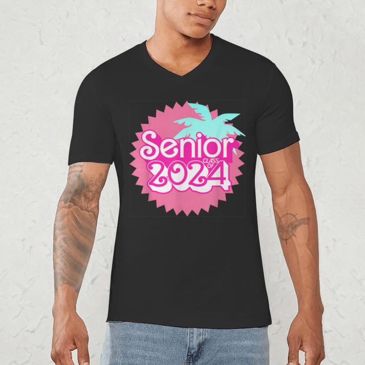 Class Of 2024 Senior Pink Retro Classic Girl Grad Graduation Men's V-Neck T-Shirt