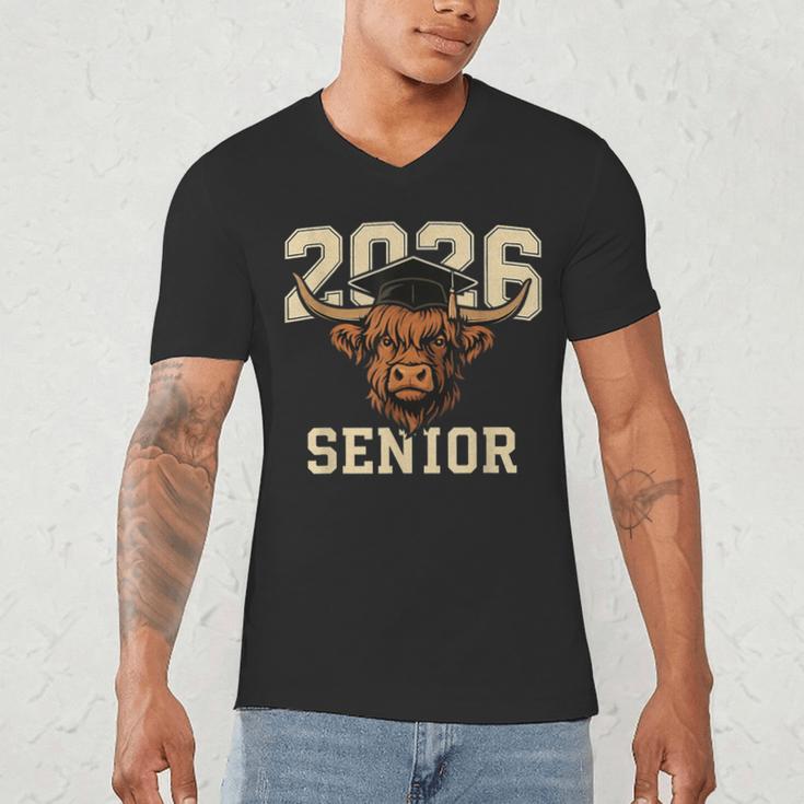 Class Of 2026 Highland Cow Senior Graduation School Pride Men's V-Neck T-Shirt
