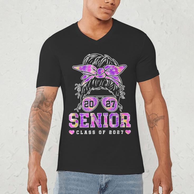 Class Of 2027 Senior Coquette Bow Messy Hair 26 Graduation Men's V-Neck T-Shirt