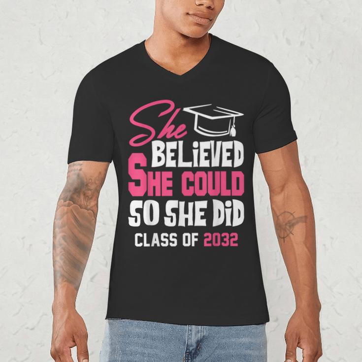Class Of 2032 She Believed She Could Kids Graduation T-Shirt Men's V-Neck T-Shirt