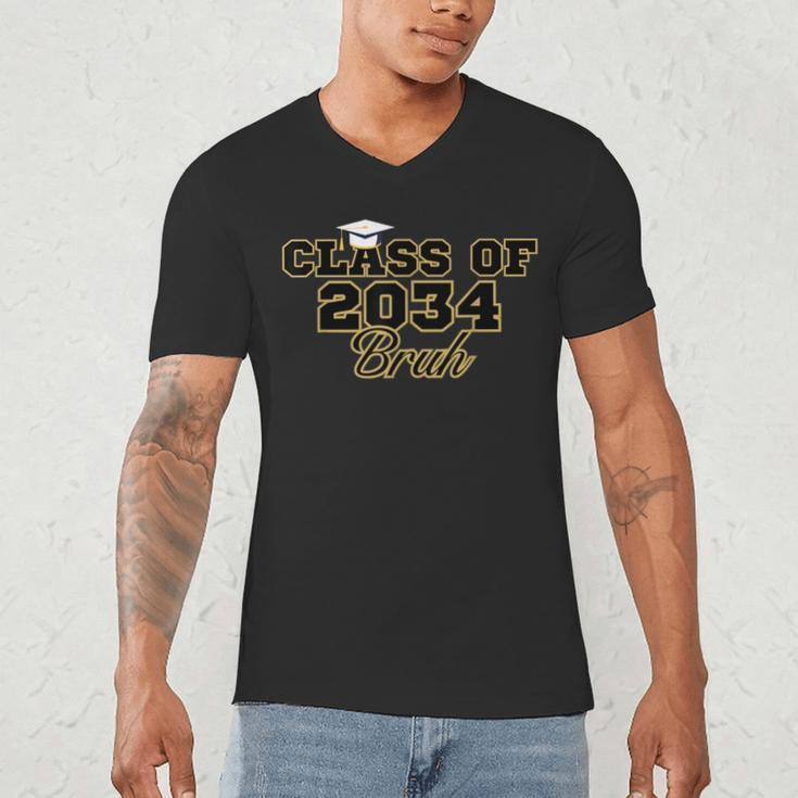 Class Of 2034 Senior 2034 Graduation Bruh Men's V-Neck T-Shirt