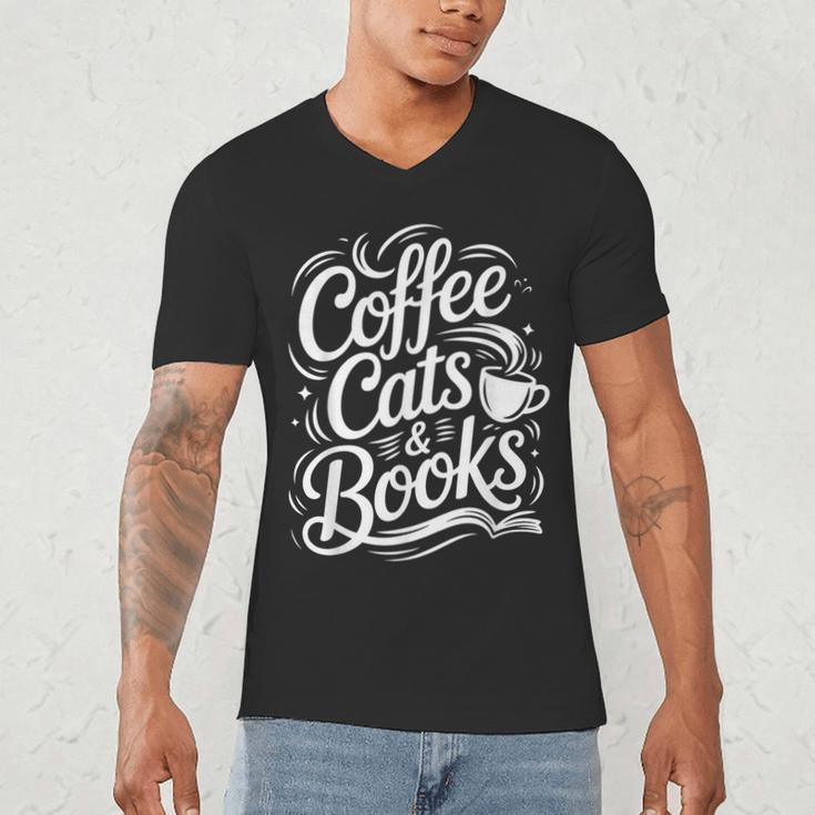 Coffee Cats & Books Reading Book Lover Reader Men's V-Neck T-Shirt Coffee Cats & Books Reading Book Lover Reader Men's V-Neck T-Shirt