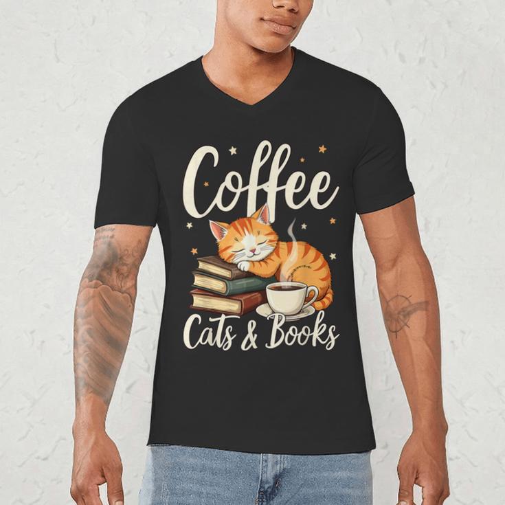 Coffee Cats And Books Lover For Women & Men Coffee Men's V-Neck T-Shirt