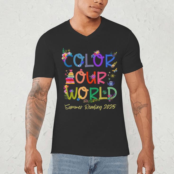 Color Our World Summer Reading 2025 Boho Wildflower Book Men's V-Neck T-Shirt