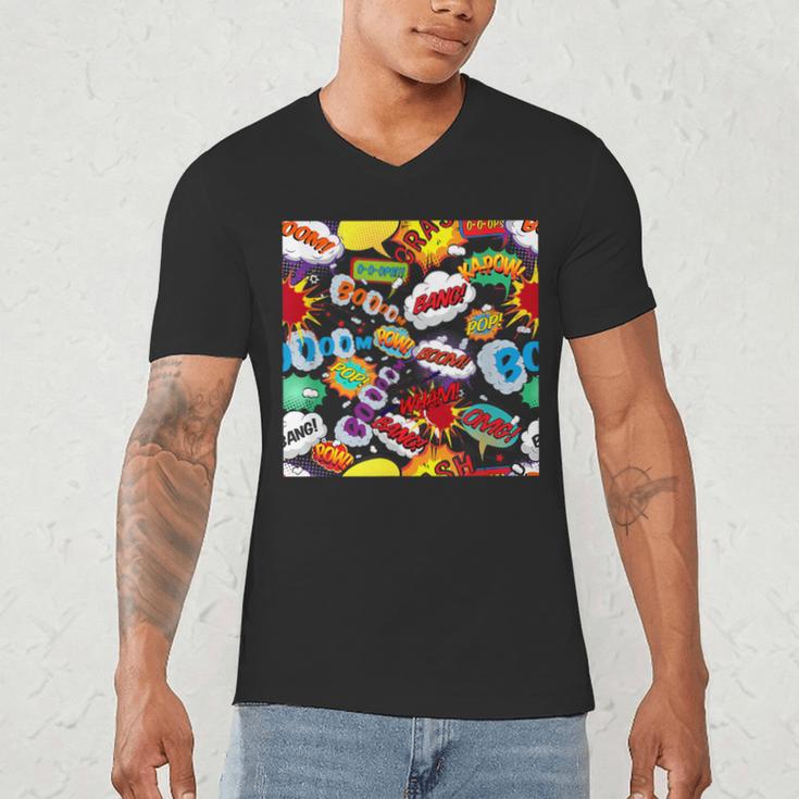 Comic Book Pop Art Modern Fun Men's V-Neck T-Shirt