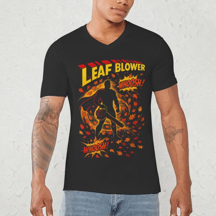 Comic Book Superhero Fall Season Leaf Blower Men's V-Neck T-Shirt