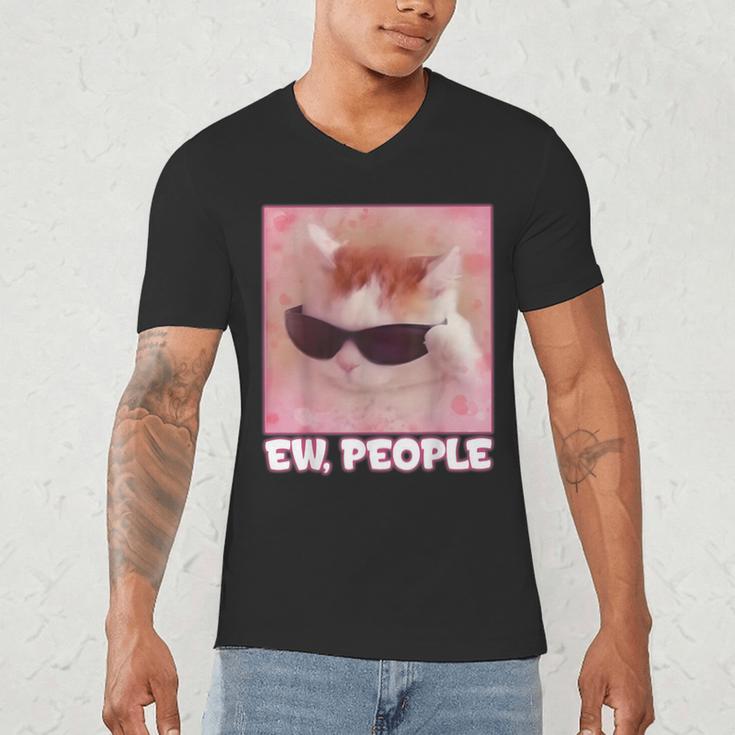Cool Cat Meme Ew People Anti Social Introvert Cute Cat Men's V-Neck T-Shirt Cool Cat Meme Ew People Anti Social Introvert Cute Cat Men's V-Neck T-Shirt