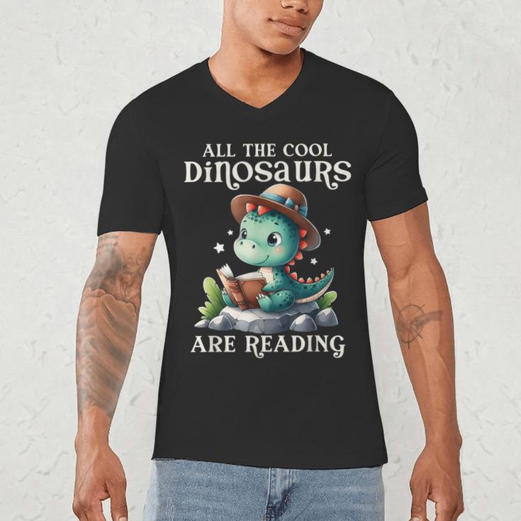 All The Cool Dinosaurs Are Reading Book Reader T-Rex Kawaii Men's V-Neck T-Shirt All The Cool Dinosaurs Are Reading Book Reader T-Rex Kawaii Men's V-Neck T-Shirt
