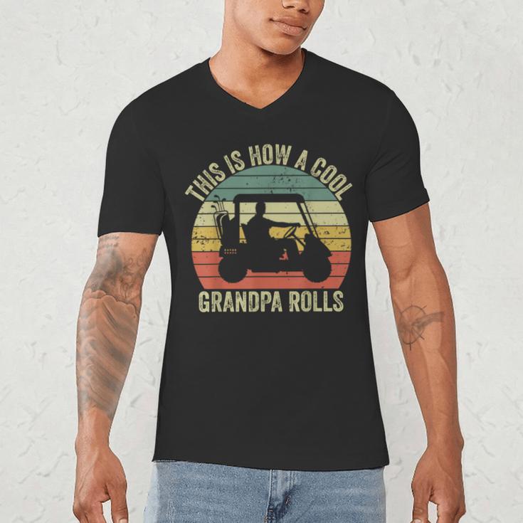 This Is How A Cool Grandpa Rolls Vintage Golf Dad Grandpa Men's V-Neck T-Shirt