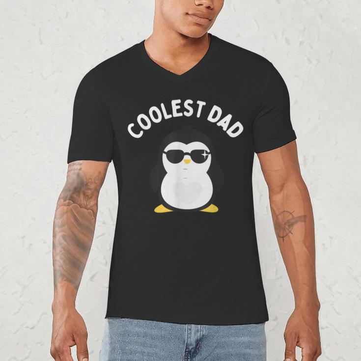 The Coolest Dad Cool Penguin By Dangerous Dad Men's V-Neck T-Shirt
