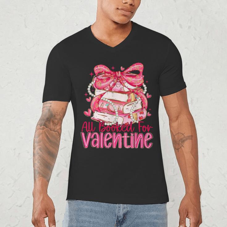 Coquette Bow All Booked For Valentine Book Lover Bookish Men's V-Neck T-Shirt