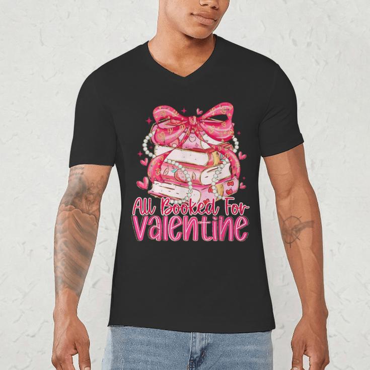 Coquette Bow All Booked For Valentines Teacher Book Men's V-Neck T-Shirt