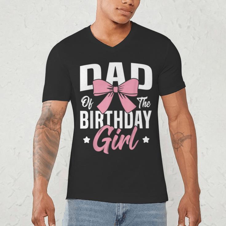 Coquette Pink Bow Men Dad Of The Birthday Girl Men's V-Neck T-Shirt Coquette Pink Bow Men Dad Of The Birthday Girl Men's V-Neck T-Shirt