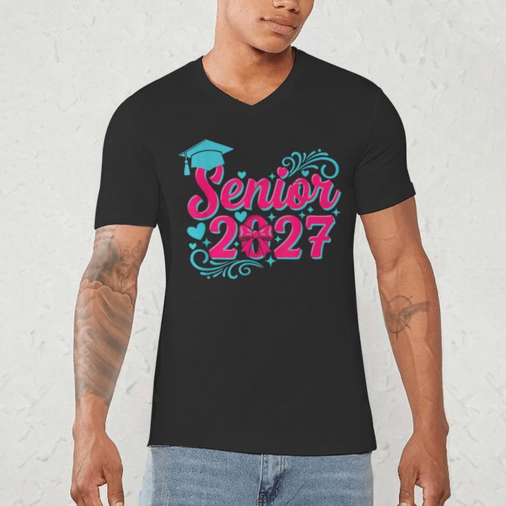 Coquette Pink Bow Senior 2027 Class Of Graduation Men's V-Neck T-Shirt