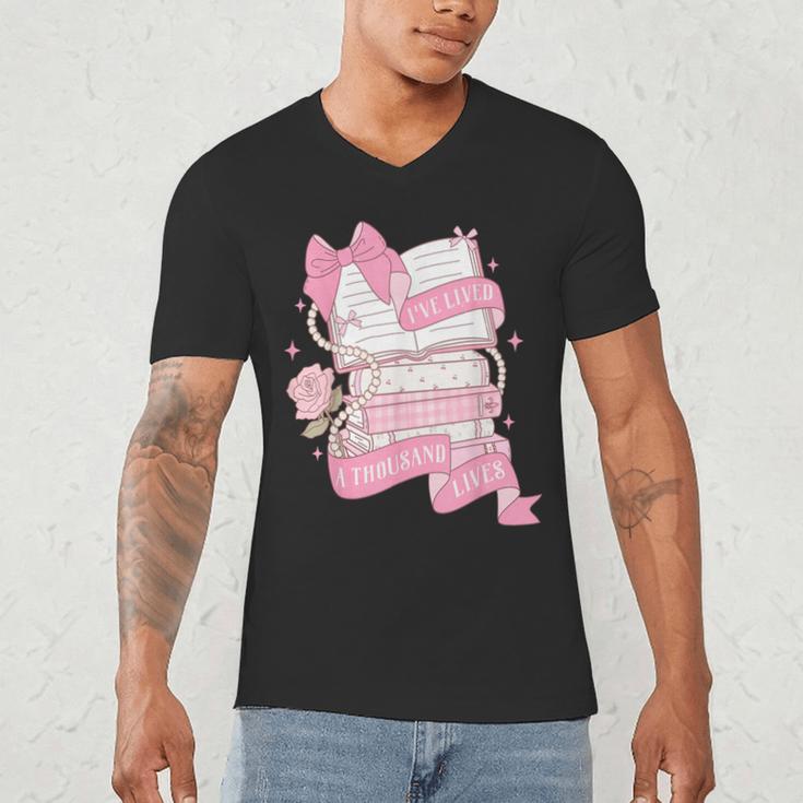Coquette Reading Book Lover Pink Bow Bookish Mom & Daughter Men's V-Neck T-Shirt Coquette Reading Book Lover Pink Bow Bookish Mom & Daughter Men's V-Neck T-Shirt