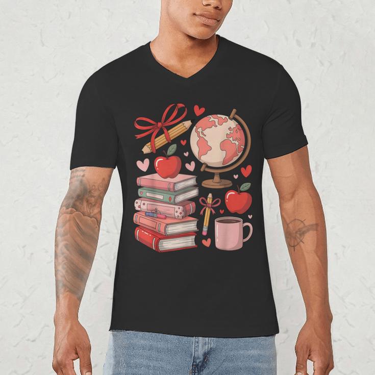 Coquette Teacher School Supplies Bows Books Globe Apple Cute Men's V-Neck T-Shirt Coquette Teacher School Supplies Bows Books Globe Apple Cute Men's V-Neck T-Shirt