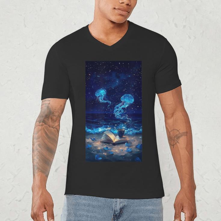 Cosmic Botanical Book Lover Reading Men's V-Neck T-Shirt Cosmic Botanical Book Lover Reading Men's V-Neck T-Shirt