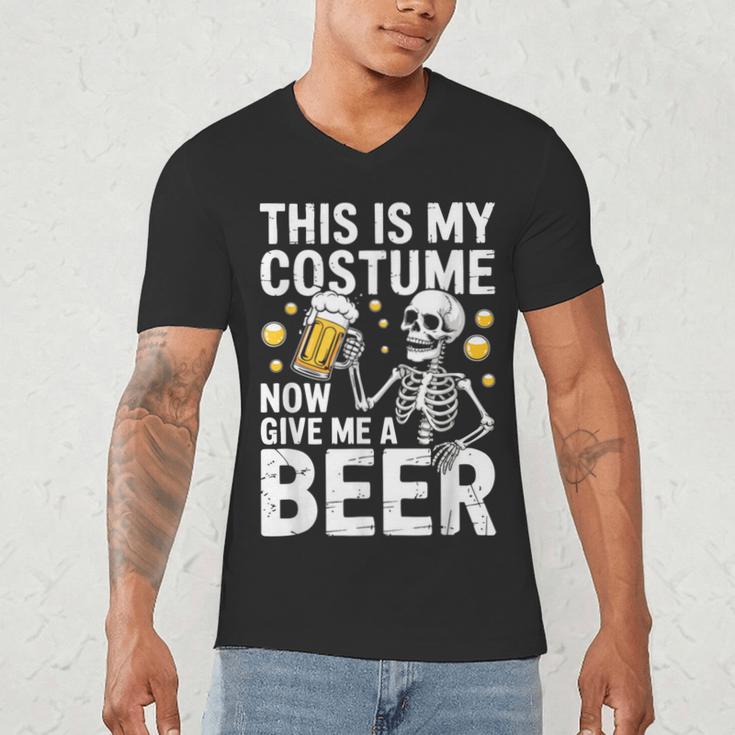 This Is My Costume Give Me A Beer Shirt Men Dad Halloween Men's V-Neck T-Shirt