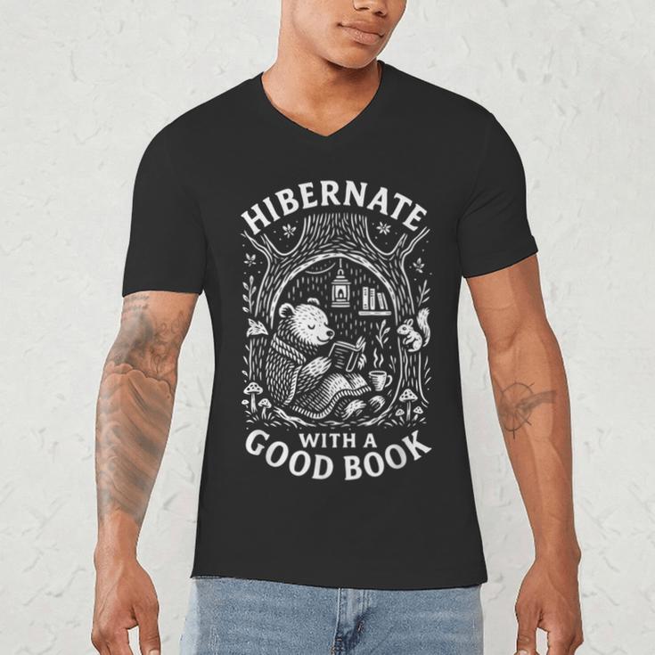 Cozy Bear Reading Hibernate With a Book Men's V-Neck T-Shirt