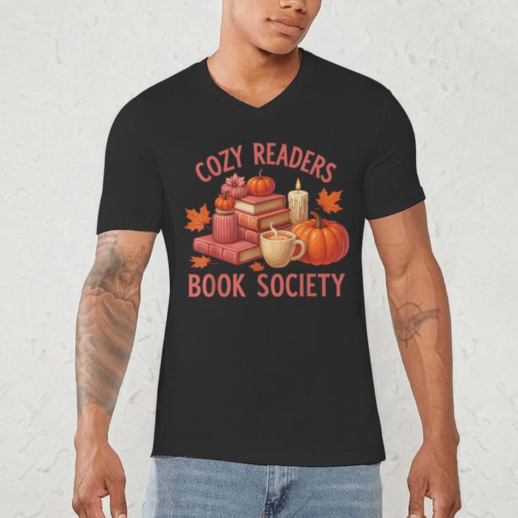 Cozy Readers Book Society Teacher Reading Floral Pumpkin Tee Men's V-Neck T-Shirt Cozy Readers Book Society Teacher Reading Floral Pumpkin Tee Men's V-Neck T-Shirt
