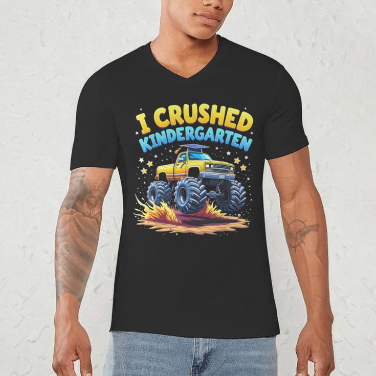 I Crushed Kindergarten Monster Truck Graduation Boys Kids Men's V-Neck T-Shirt