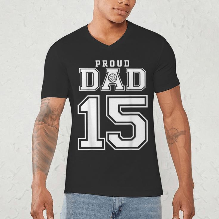 Custom Proud Volleyball Dad Number 15 Personalized For Men Men's V-Neck T-Shirt
