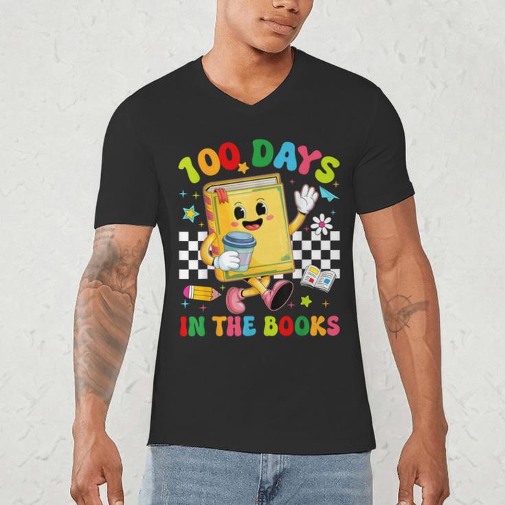 Cute 100 Days In The Books Groovy Boy Girl Teacher Men's V-Neck T-Shirt